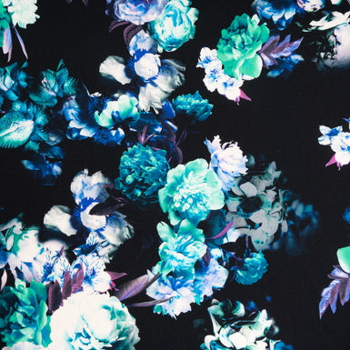 Blue, Purple & Mint Floral Printed Black Pure Wool
