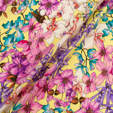 Colourful Floral Printed Yellow Pure Wool