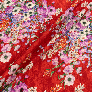 Wild Floral Printed Two-Tone Red Pure Wool