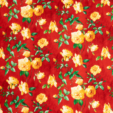 Yellow Rose Printed Deep Red Pure Wool