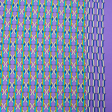 Blue, Yellow & Lavender Geo Link Printed Silk Twill