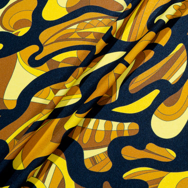 Mustard Yellow & Black Abstract Printed Silk Blend Jersey