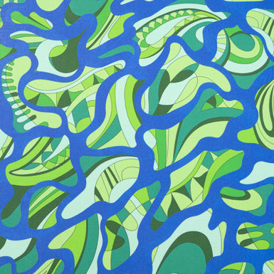 Periwinkle Blue & Green Abstract Printed Silk Blend Jersey
