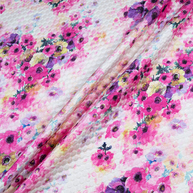 Pink & Purple Poppy Printed Cotton & Silk Blend Cloqué