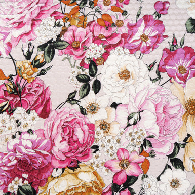 Striking Floral Printed Cotton & Silk Blend Cloqué