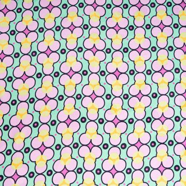 Pink & Yellow Geometric Floral Printed Mint Silk Jacquard