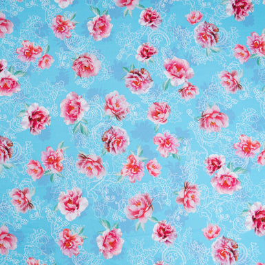 Pink Rose Printed Rich Blue Pure Cotton