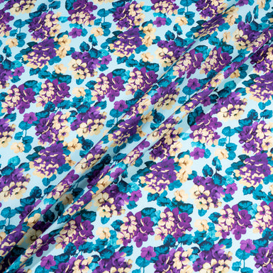 Purple & Yellow Floral Printed Baby Blue Pure Cotton
