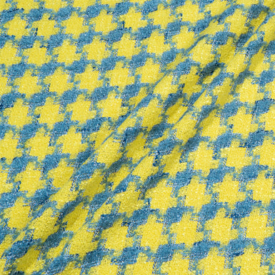 Canary Yellow & Blue Metallic Dogtooth Bouclé