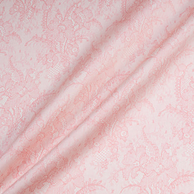 Pink Chantilly Lace Printed Double Silk Organza