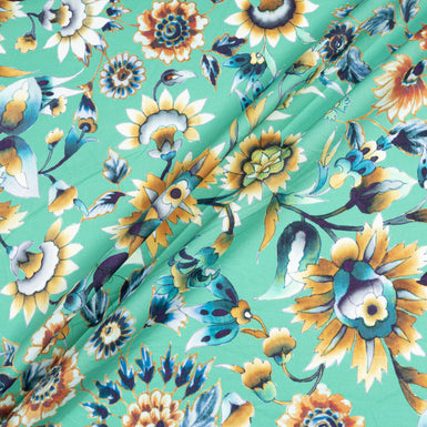Abstract Floral printed Deep Mint Green Luxury Cotton
