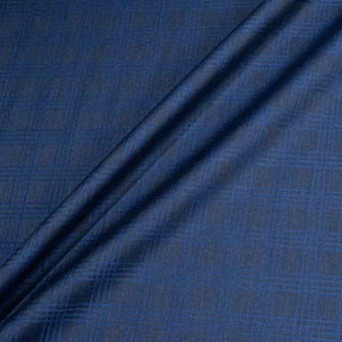 Blue Two-Tone Checkered Jacquard Super 140's Pure Wool