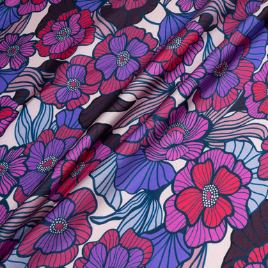 Magenta, Purple and Periwinkle Floral Printed Silk Twill