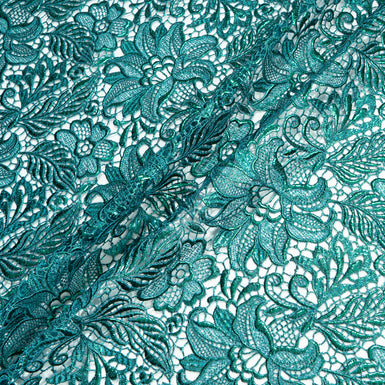 Teal & Green Metallic Floral Guipure Lace