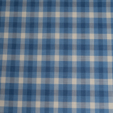 Blue & Stone Checkered Wool, Silk & Linen Blend Suiting