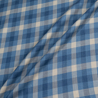 Blue & Stone Checkered Wool, Silk & Linen Blend Suiting