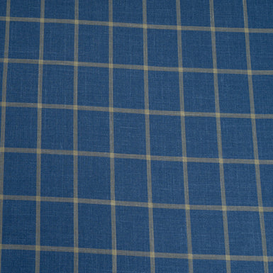 Deep Blue & Stone Checkered Wool, Silk & Linen Blend Suiting