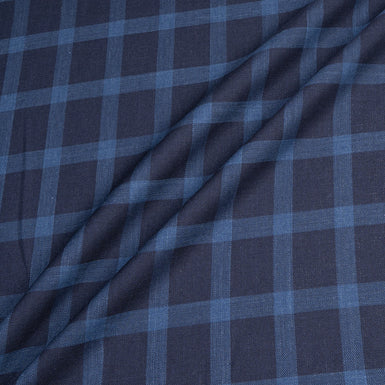 Two-Tone Blue Checkered Wool, Silk & Linen Suiting