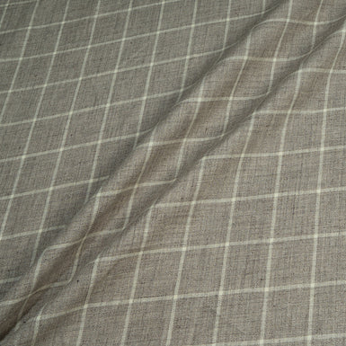 Cream Checkered Taupe Pure Linen
