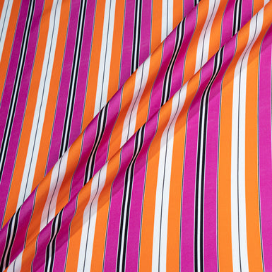 Magenta Pink & Orange 'Barcode' Striped Silk Twill