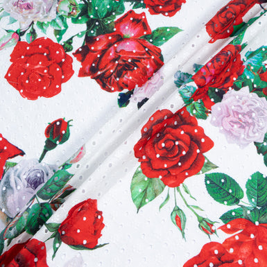 Red Floral Printed White Broderie Anglaise