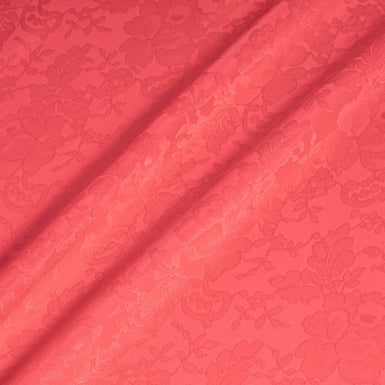 Cherry Red Floral Jacquard Pure Silk