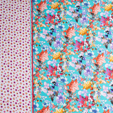 Multi-Coloured Floral Printed Turquoise Silk Twill