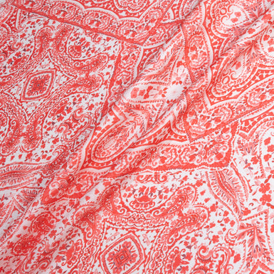Red 'Tile' Printed Pure Silk Twill