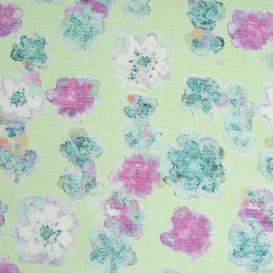 Pink & White Floral Printed Mint Green Handkerchief Linen