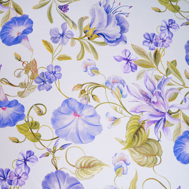 Purple & Blue Floral Printed Pure Silk Twill