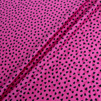 Black Heart Printed Fuchsia Pink Silk Jacquard