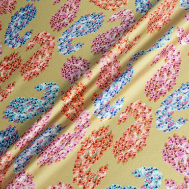 Paisley Floral Printed Khaki Silk Twill