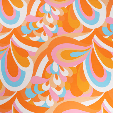 Bright Orange, Pink & Blue Printed Silk Satin