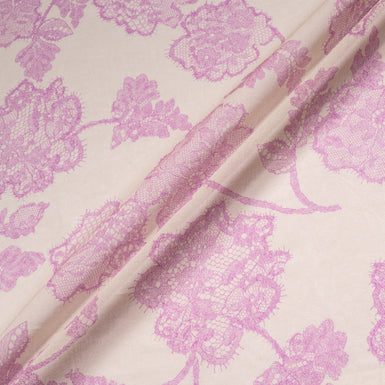 Lilac Chantilly Lace Printed Nude Cotton Voile