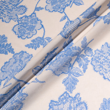 Blue Chantilly Lace Printed Nude Cotton Voile