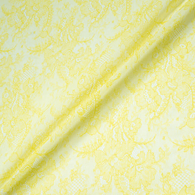 Yellow Chantilly Lace Printed Cotton Voile