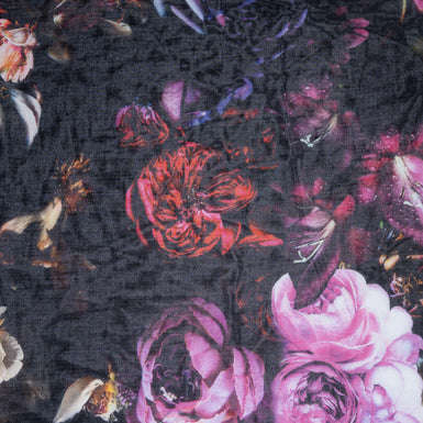 Red & Purple Floral Printed Black Pure Cotton Voile