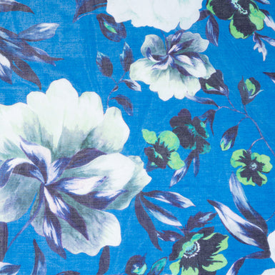 Floral Printed Deep Sky Blue Pure Cotton Voile