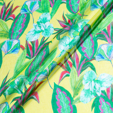 Vibrant Floral Printed Yellow Pure Cotton Voile
