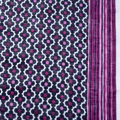 Midnight Blue & Pink Floral Geometric Printed Linen