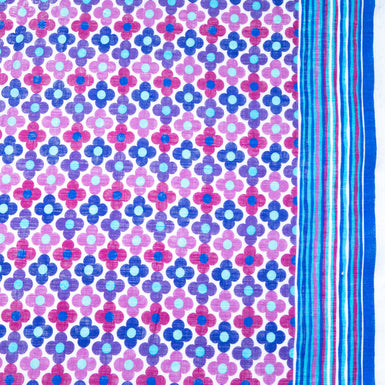 Purple, Pink & Blue Floral Geometric Printed Linen
