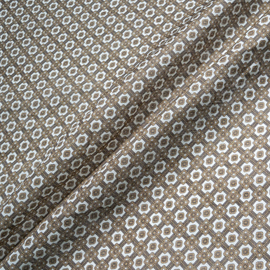 Brown Geometric Printed White Linen
