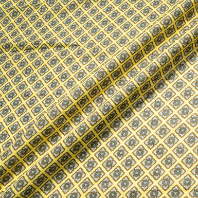 Brown Floral Square Geometric Printed Yellow Linen