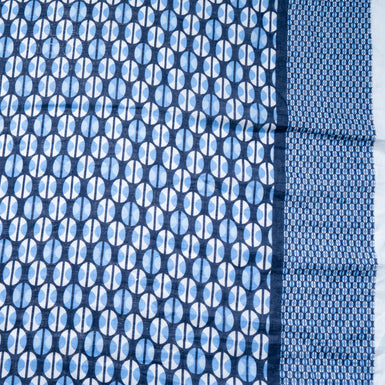 Two-Tone Blue Geometric Printed White Linen