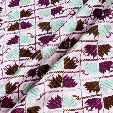 Mint, Plum & Brown Geometric Embroidered Cotton