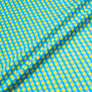 Yellow Diamond Printed Blue Shirting Cotton