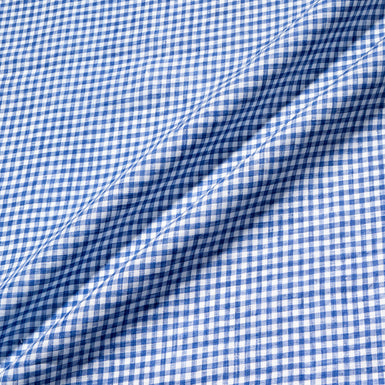 French Blue Gingham Check Pure Linen
