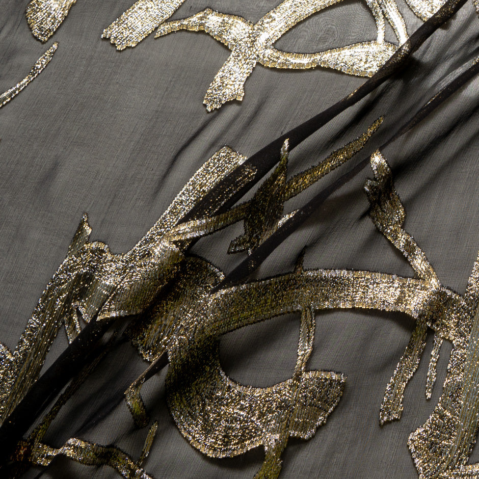 Luxury Maqbal Dirac Fabric – Black with Gold Leaf
