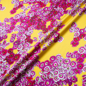 Pink Floral Printed Deep Yellow Double Silk Crêpe