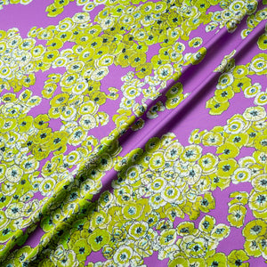 Green Floral Printed Lilac Double Silk Crêpe